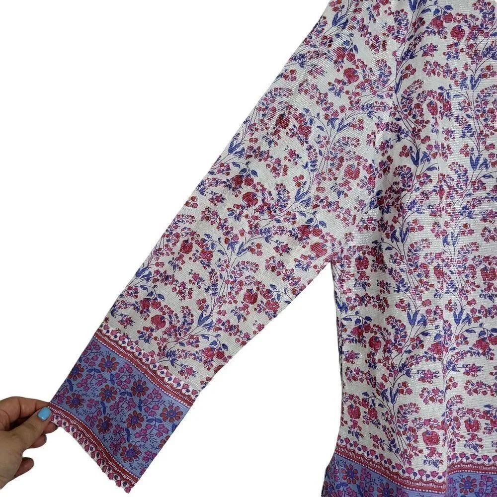 J.Crew Metallic Thread Iris Block Print Tunic Top Size Small - Picture 4 of 12